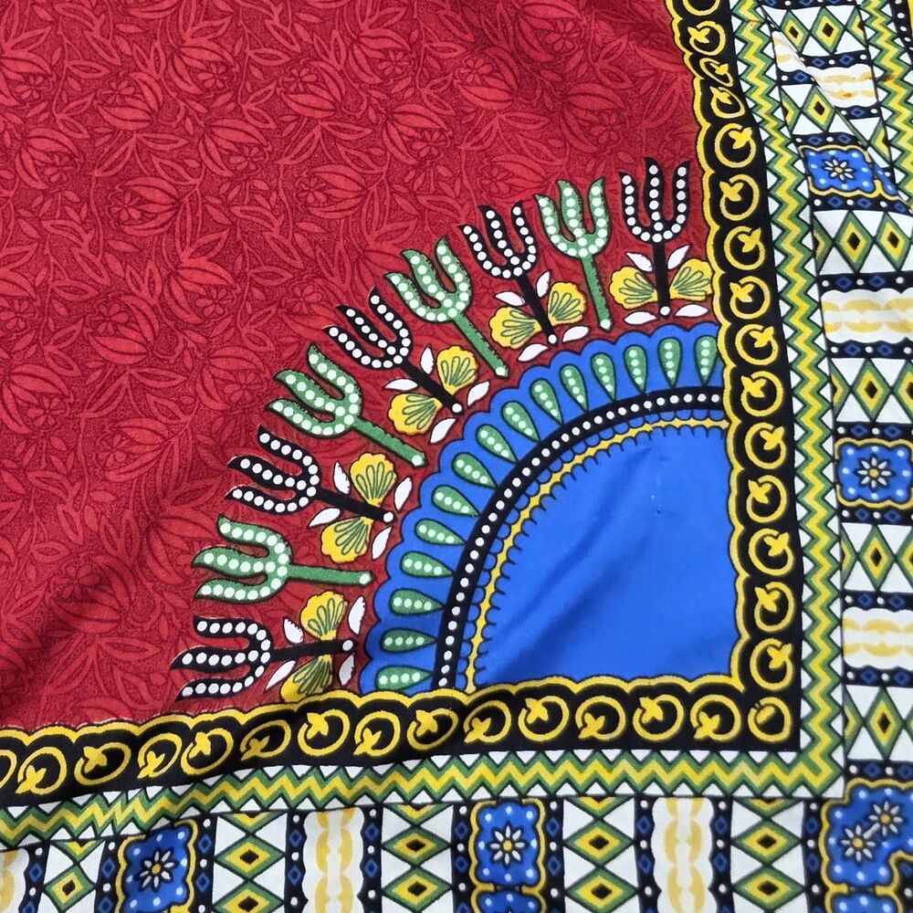 African Dashiki Maxi Dress Kaftan Caftan Red Tribal Print Boho Festival One Size - Picture 5 of 13